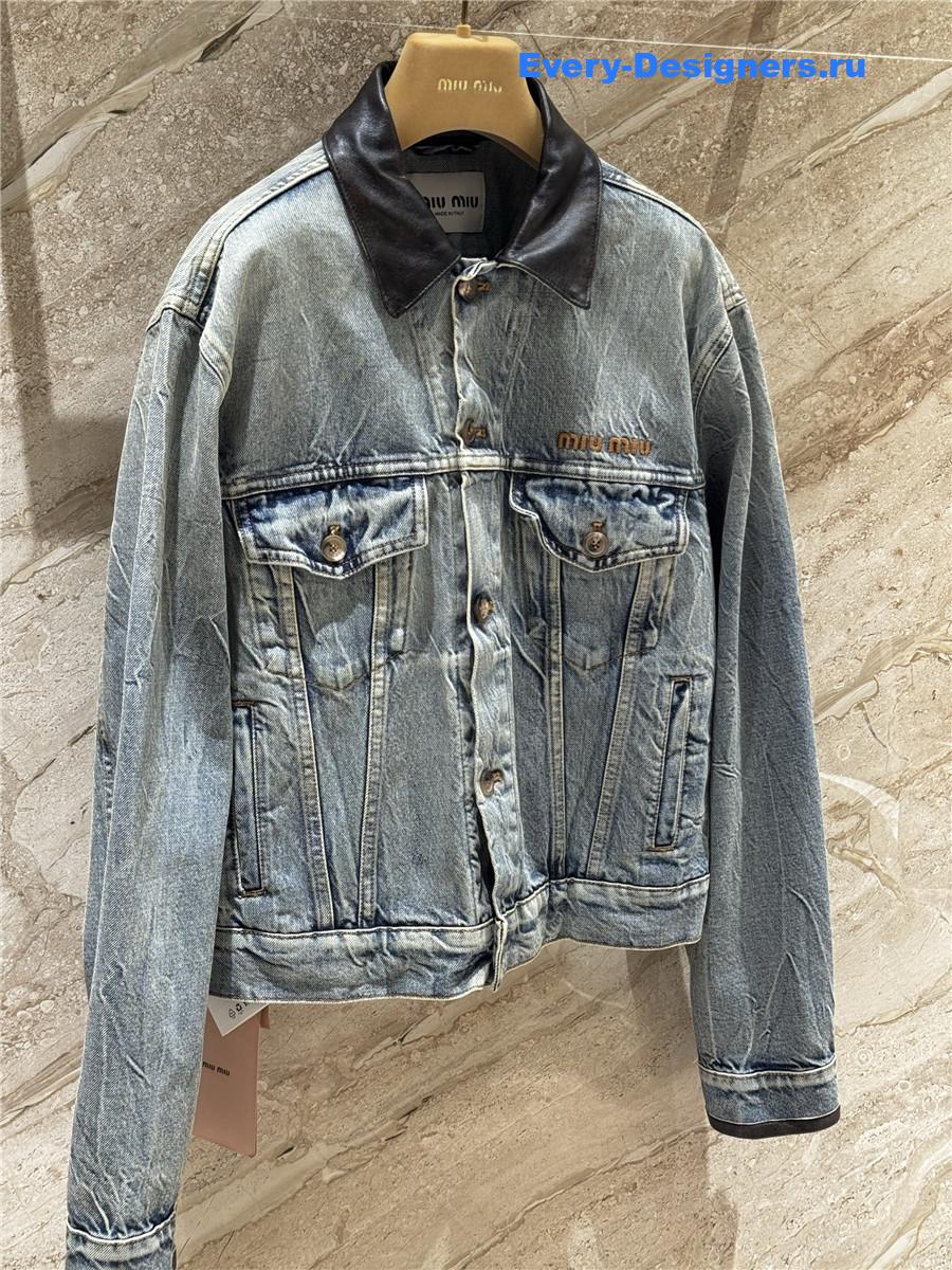 Miu Miu leather-collar Denim Jacket