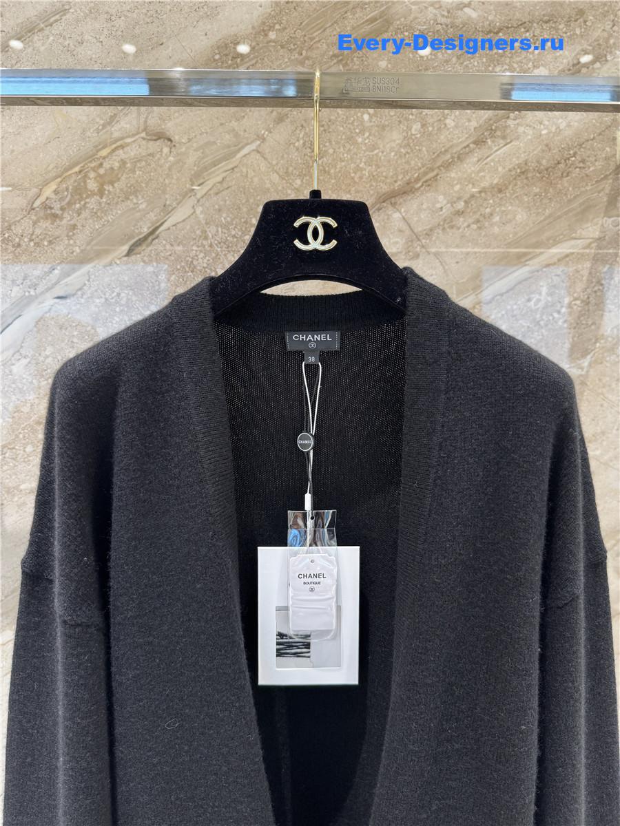 Ch**el black cashmere drawstring knit cardigan