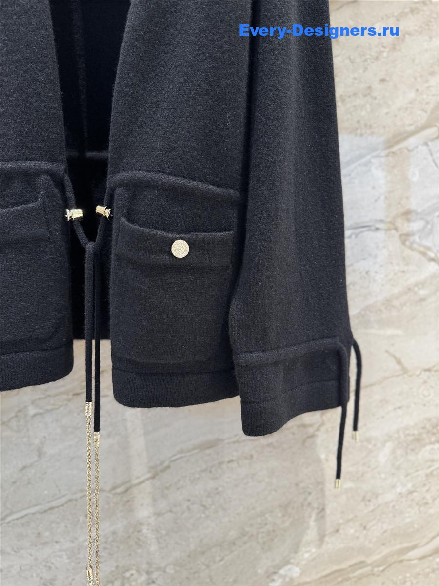 Ch**el black cashmere drawstring knit cardigan