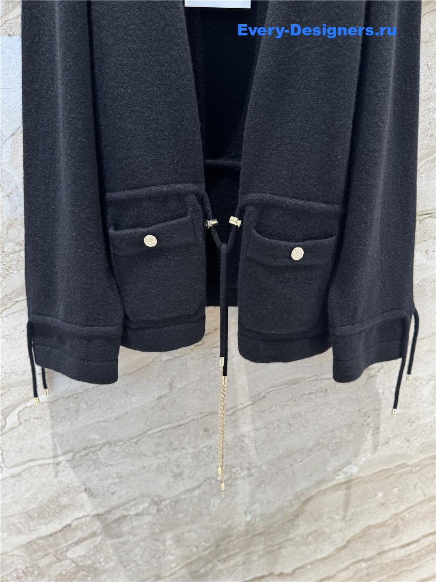 Ch**el black cashmere drawstring knit cardigan