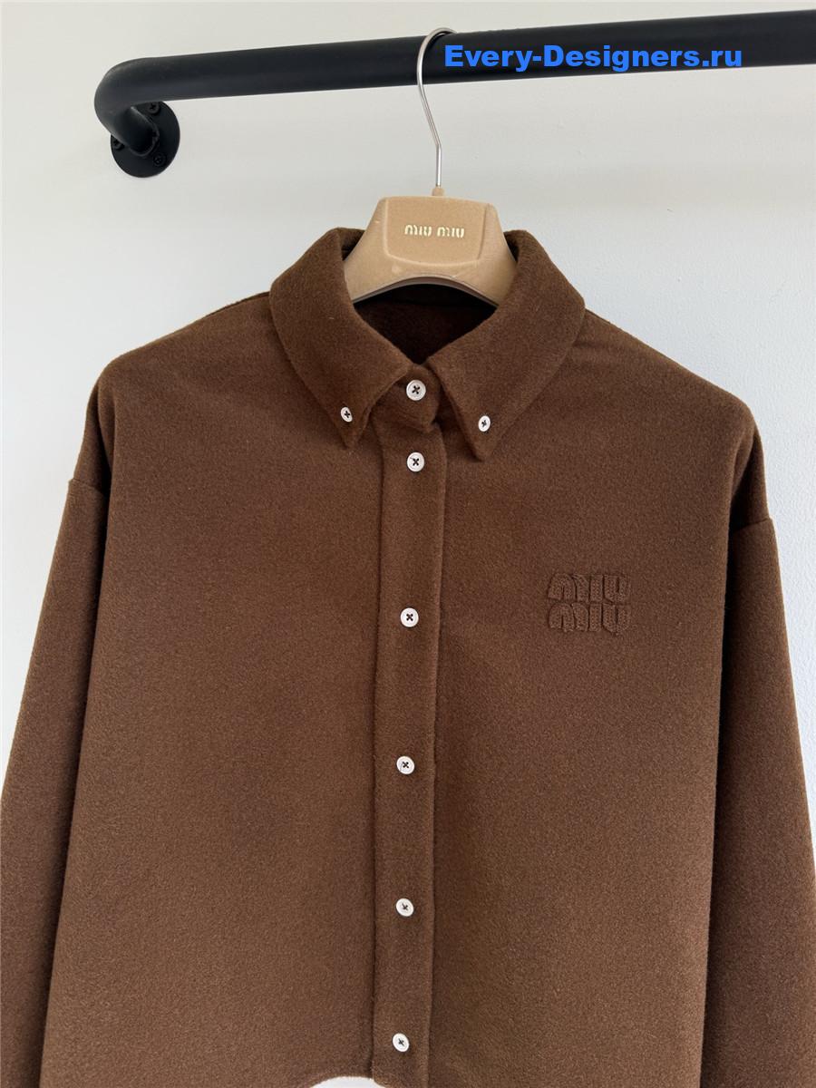 Miu Miu Brown Long-sleeve Cropped Shirt