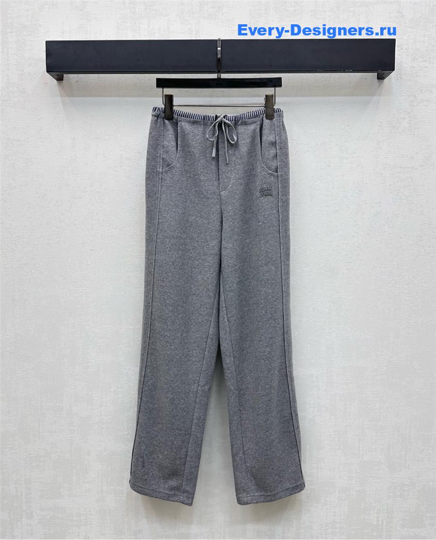 Miu Miu Grey Drawstring Straight-leg Trousers
