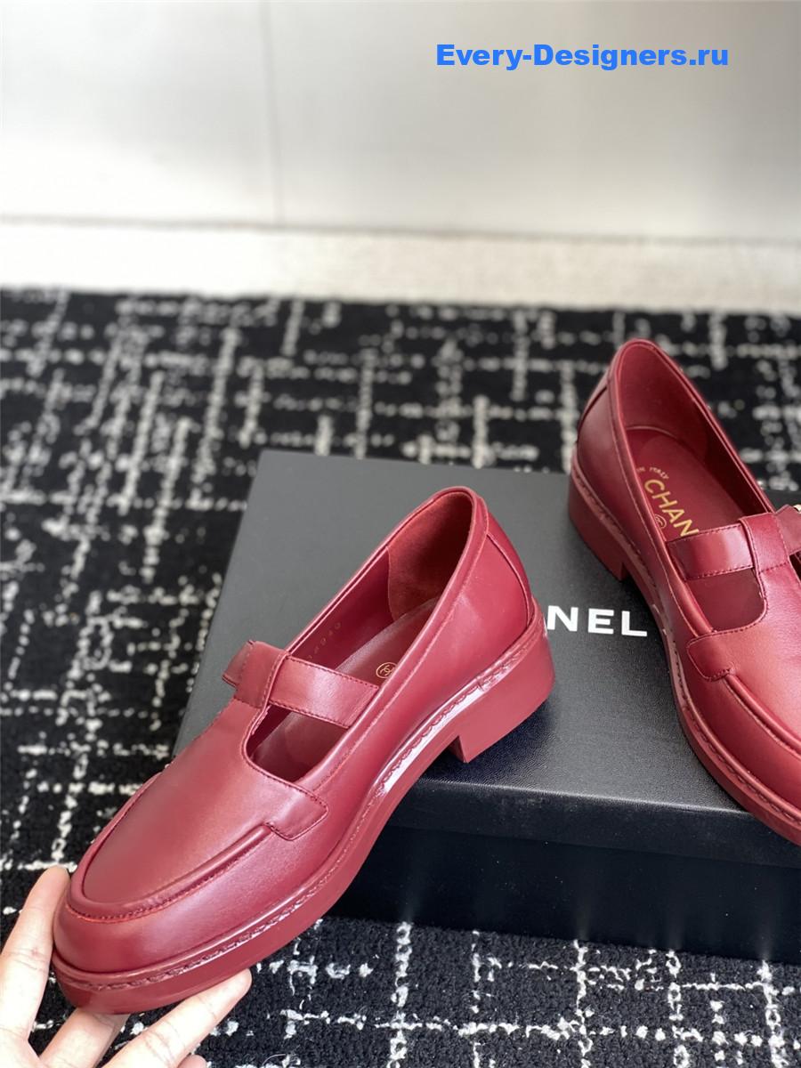 Ch**el burgundy calfskin moccasins