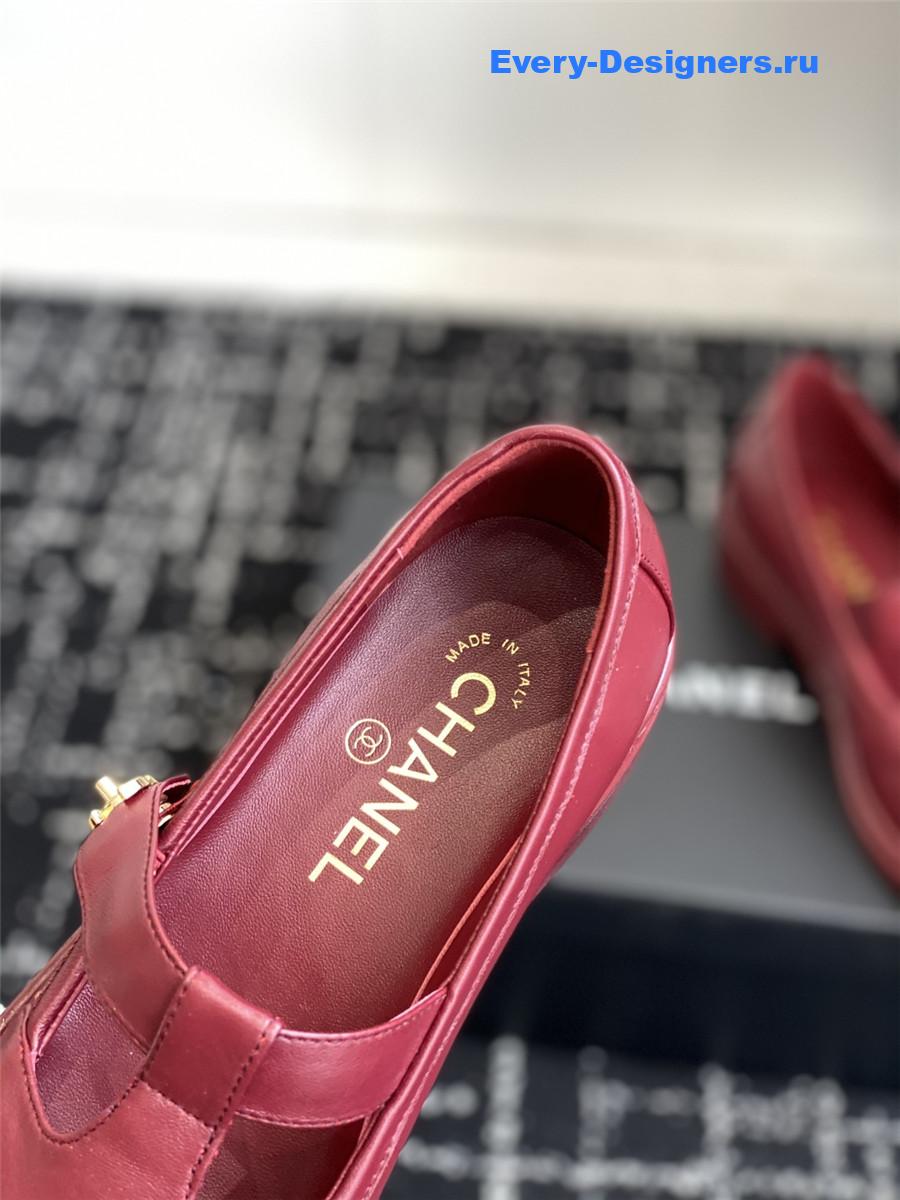 Ch**el burgundy calfskin moccasins