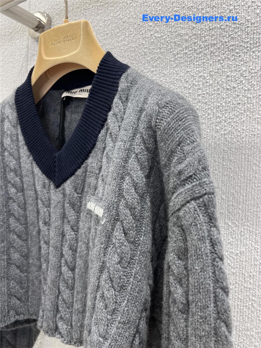 Miu Miu Chunky V-Neck Cropped Sweater