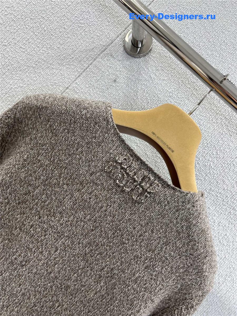 Miu Miu Light Brown Crew Neck Knit Cardigan