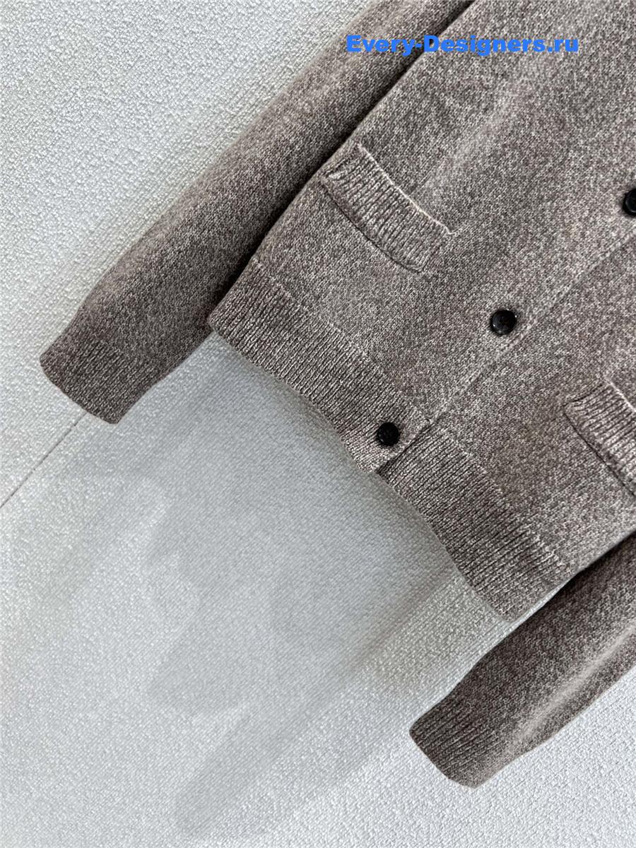 Miu Miu Light Brown Crew Neck Knit Cardigan