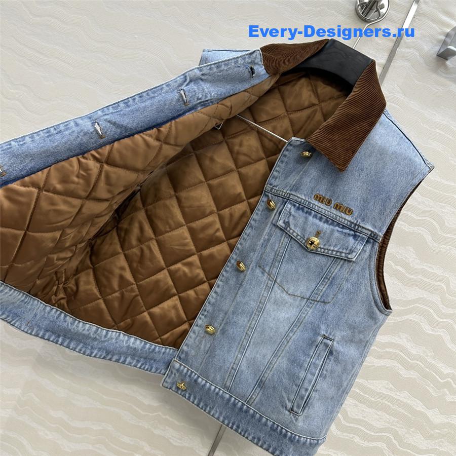 Miu Miu Navy Flocked Denim Velvet Vest