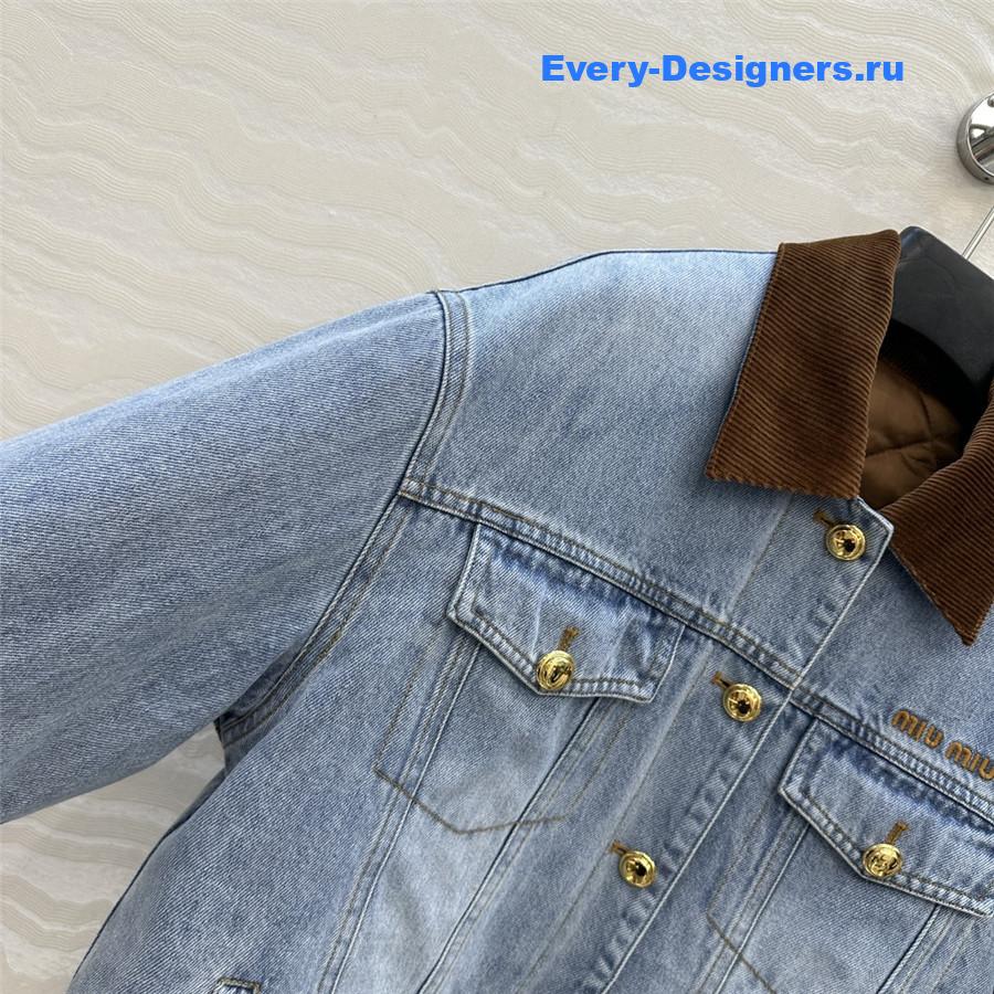 Miu Miu Embroidered-Logo Padded Denim Jacket