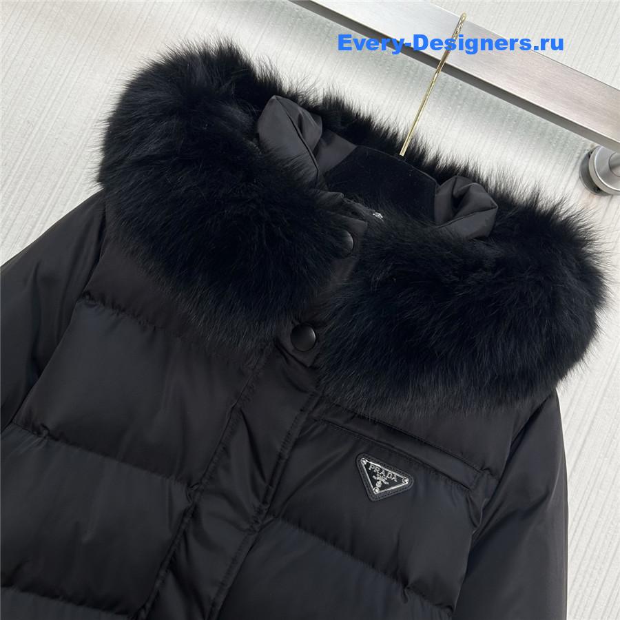 Pra*a fox fur collar hooded long down jacket