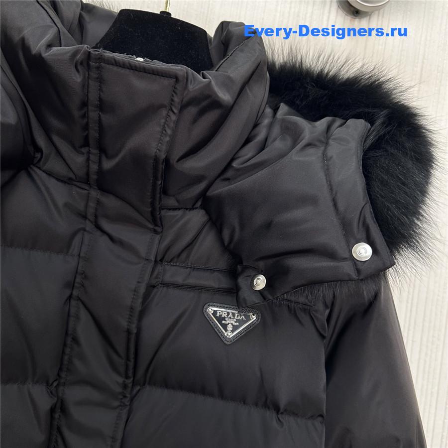 Pra*a fox fur collar hooded long down jacket