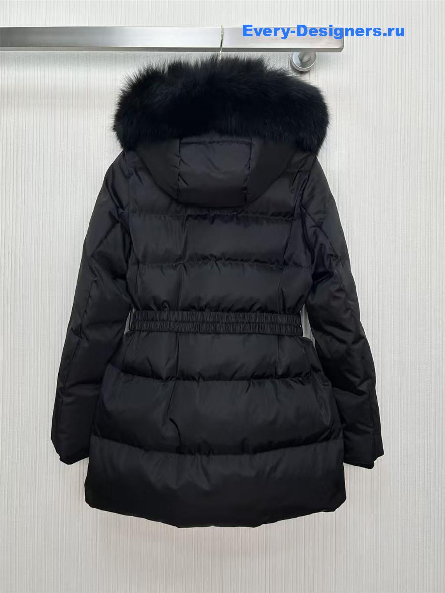 Pra*a fox fur collar hooded long down jacket