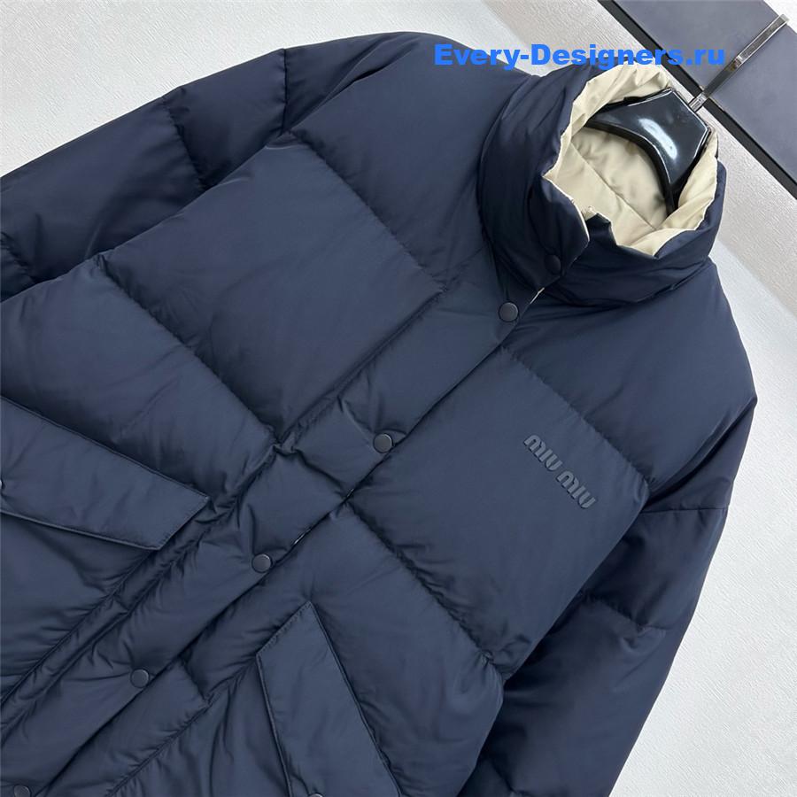 Miu Miu Blue Reversible Technical Pongé Down Jacket