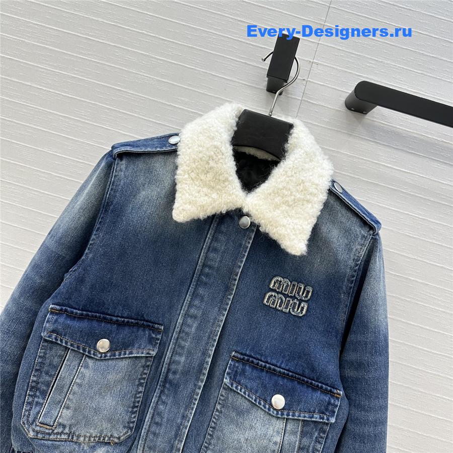 Miu Miu Blue Lambskin Collar Denim Jacket