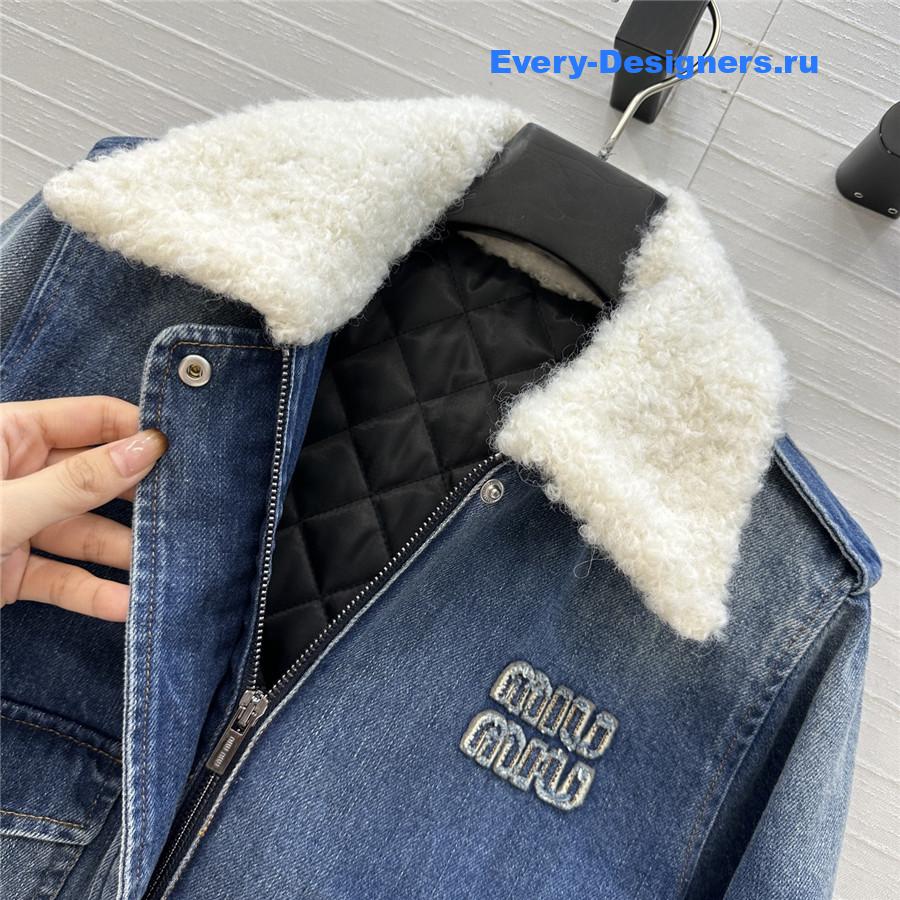 Miu Miu Blue Lambskin Collar Denim Jacket