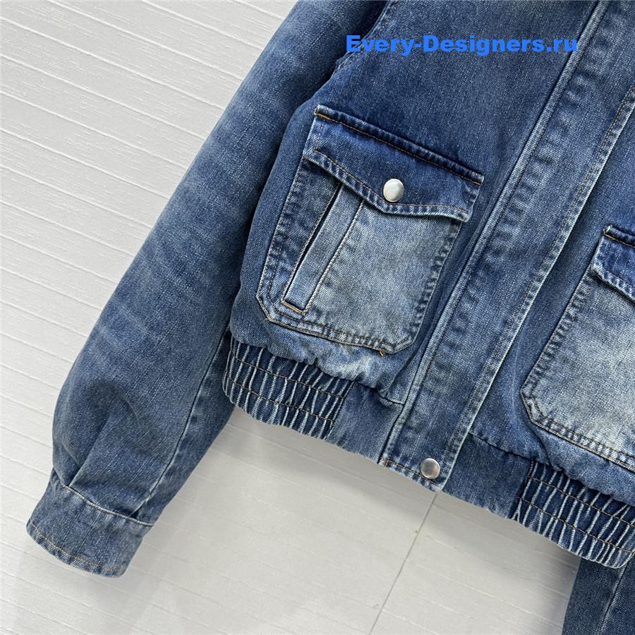 Miu Miu Blue Lambskin Collar Denim Jacket