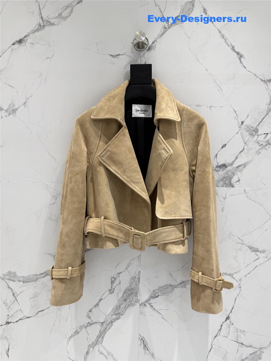 Sa1nt Lau*nt brown short suede trench coat