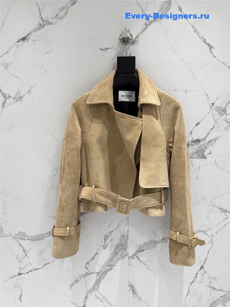 Sa1nt Lau*nt brown short suede trench coat
