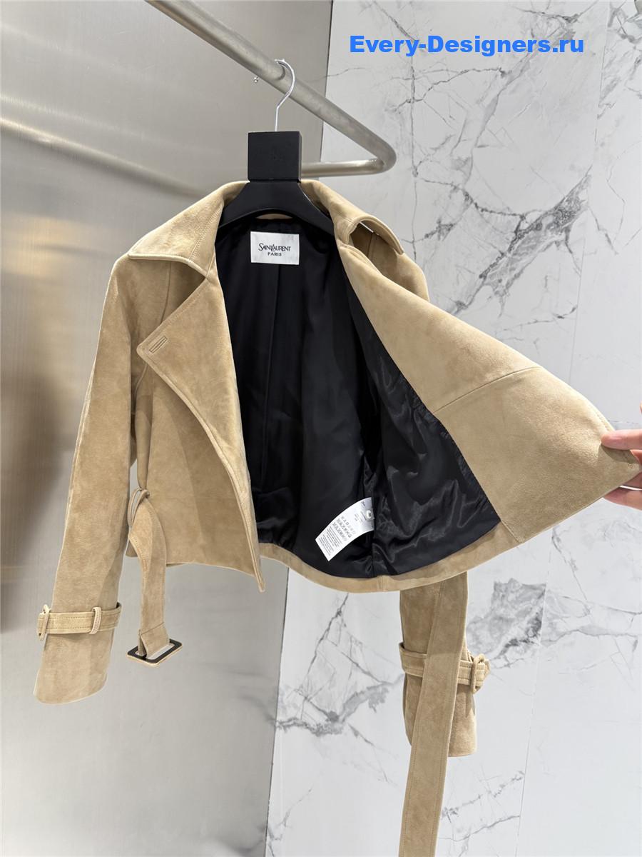Sa1nt Lau*nt brown short suede trench coat
