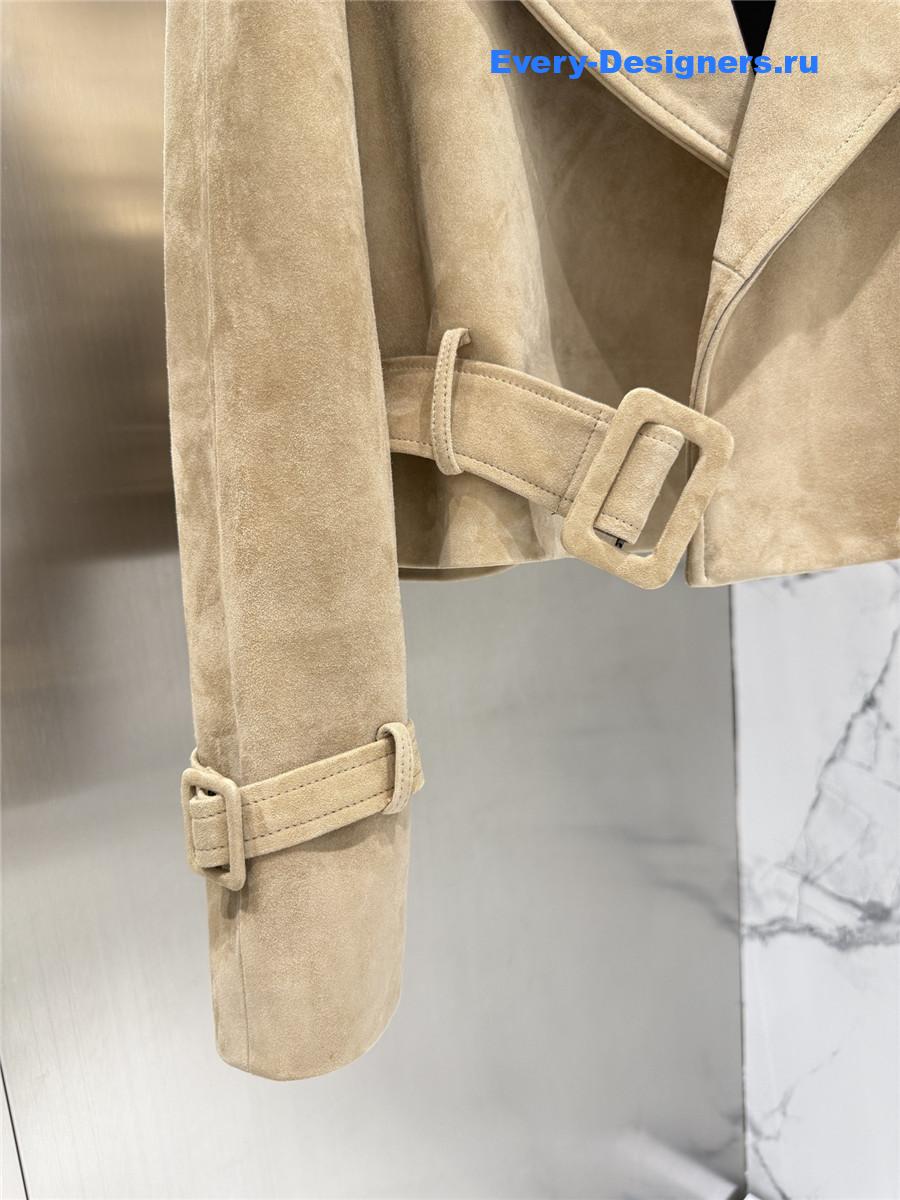 Sa1nt Lau*nt brown short suede trench coat