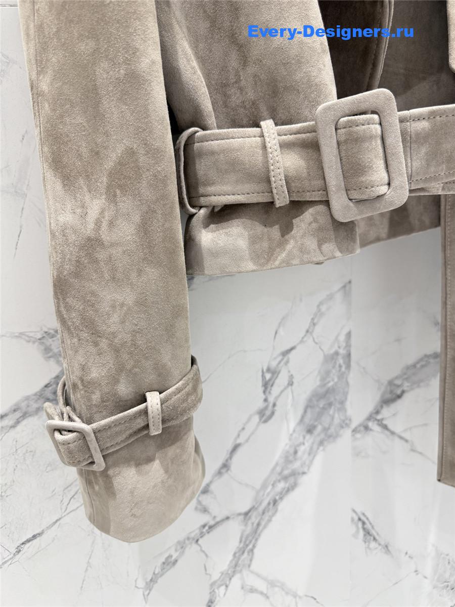 Sa1nt Lau*nt beige short suede trench coat