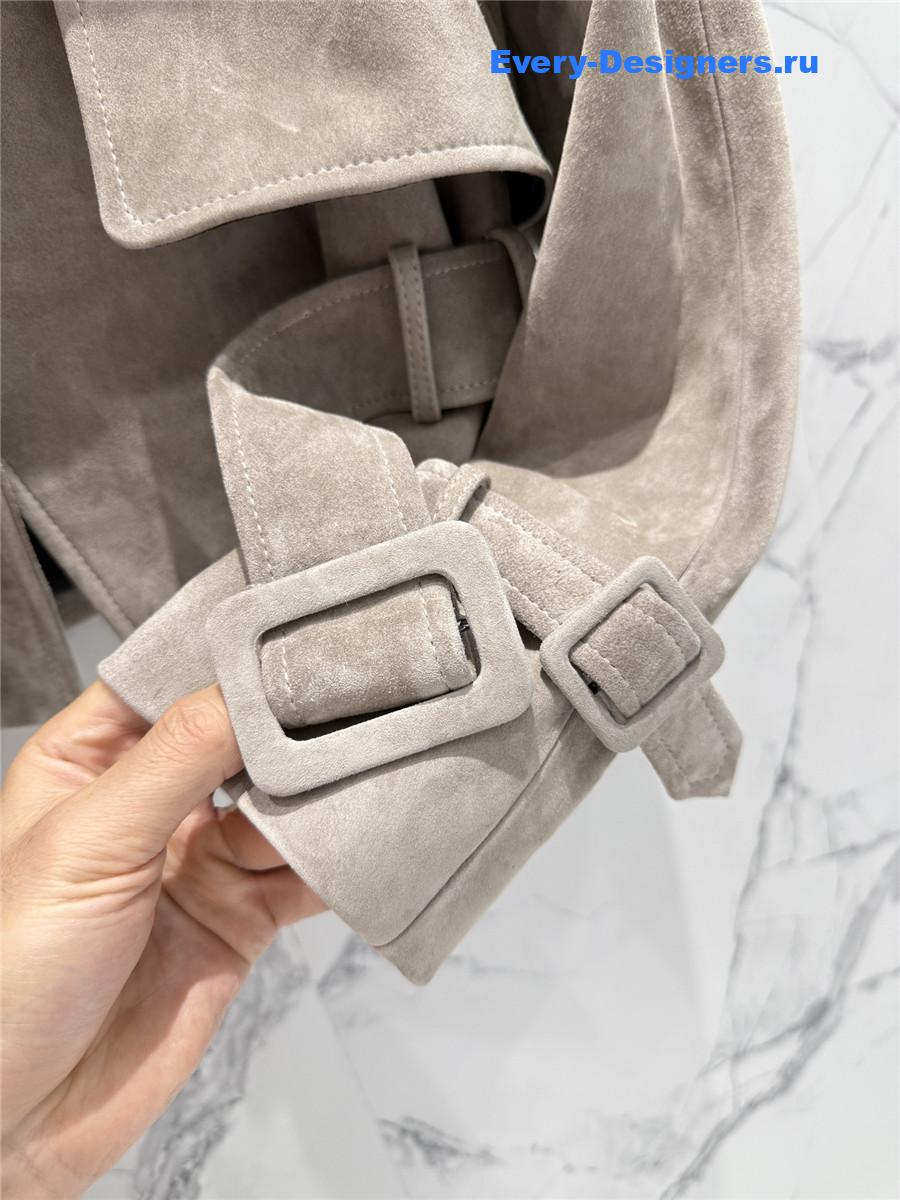 Sa1nt Lau*nt beige short suede trench coat