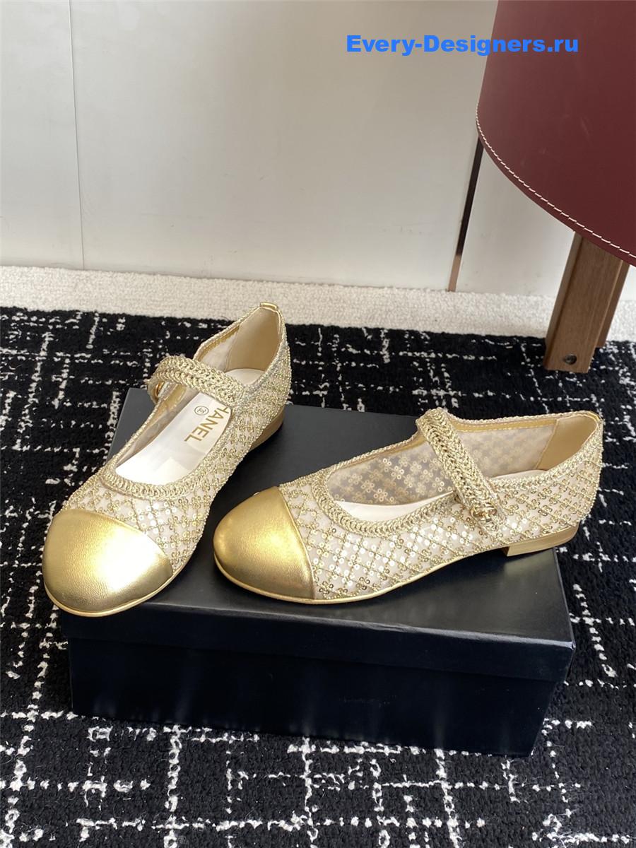 Ch**el gold sequin mary jane flats