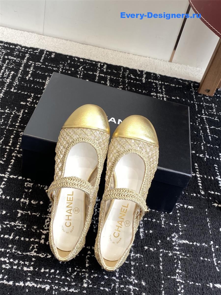 Ch**el gold sequin mary jane flats