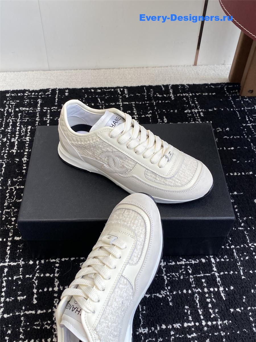 Ch**el white black silver sneakers