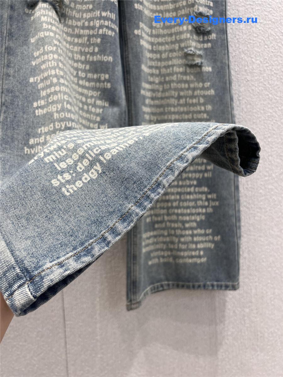 Miu Miu Lettering Print Ripped Denim Jeans