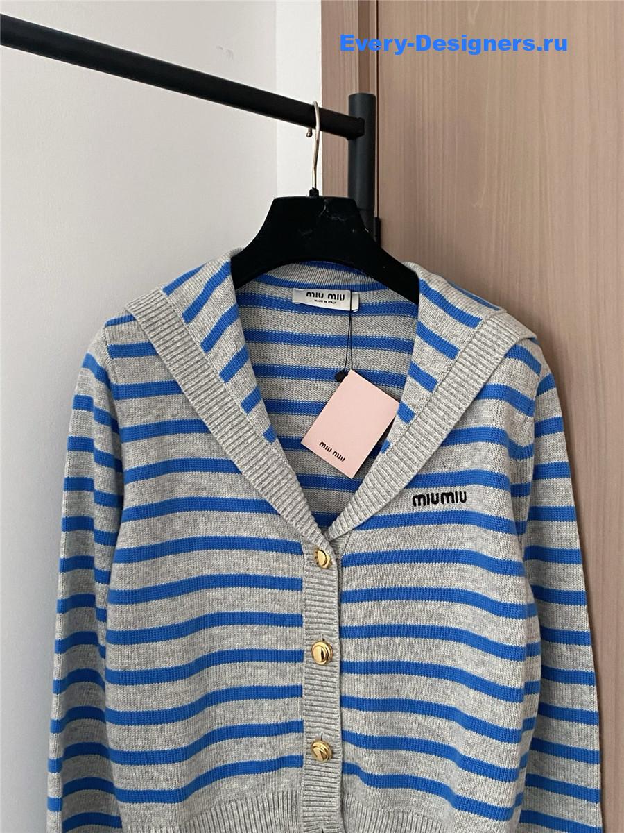 Miu Miu Women Blue White Striped Shirt
