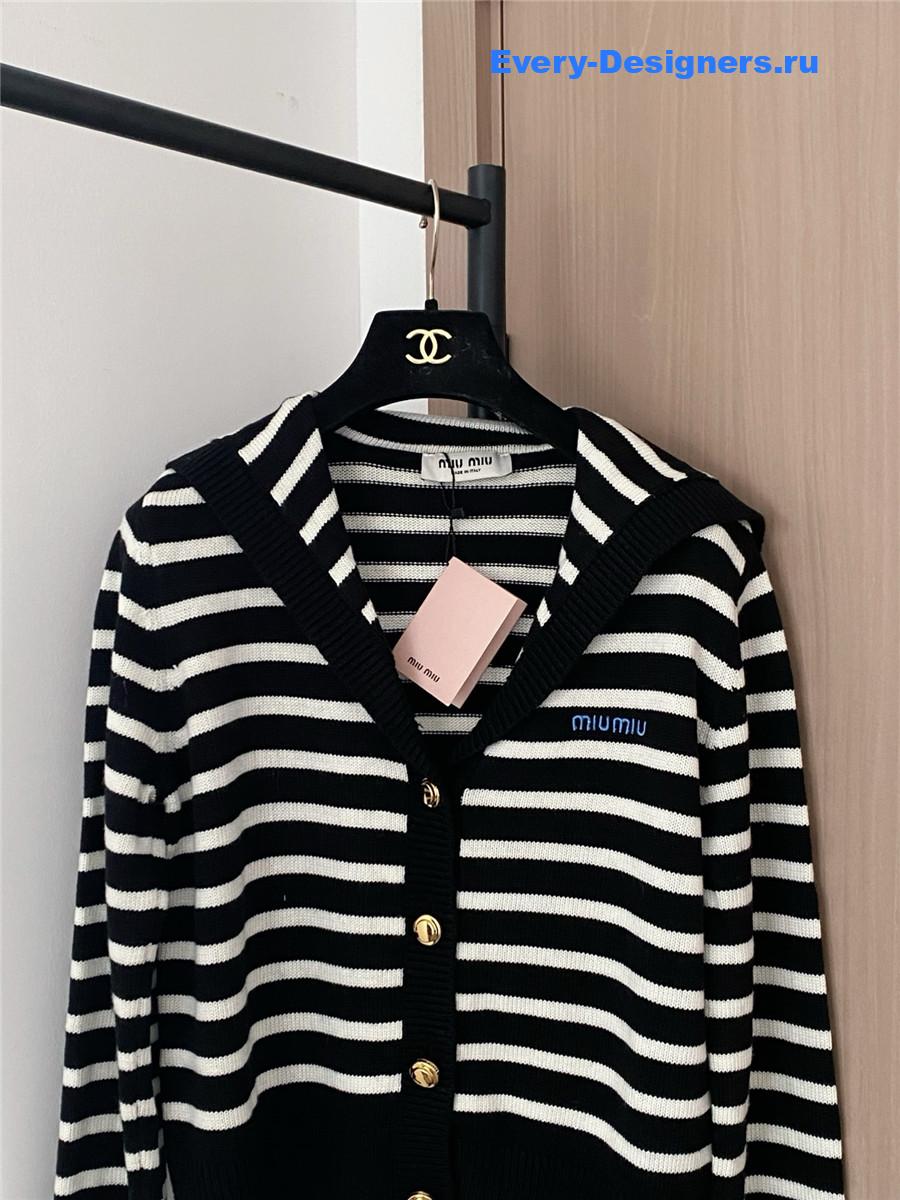 Miu Miu Women Black White Striped Shirt