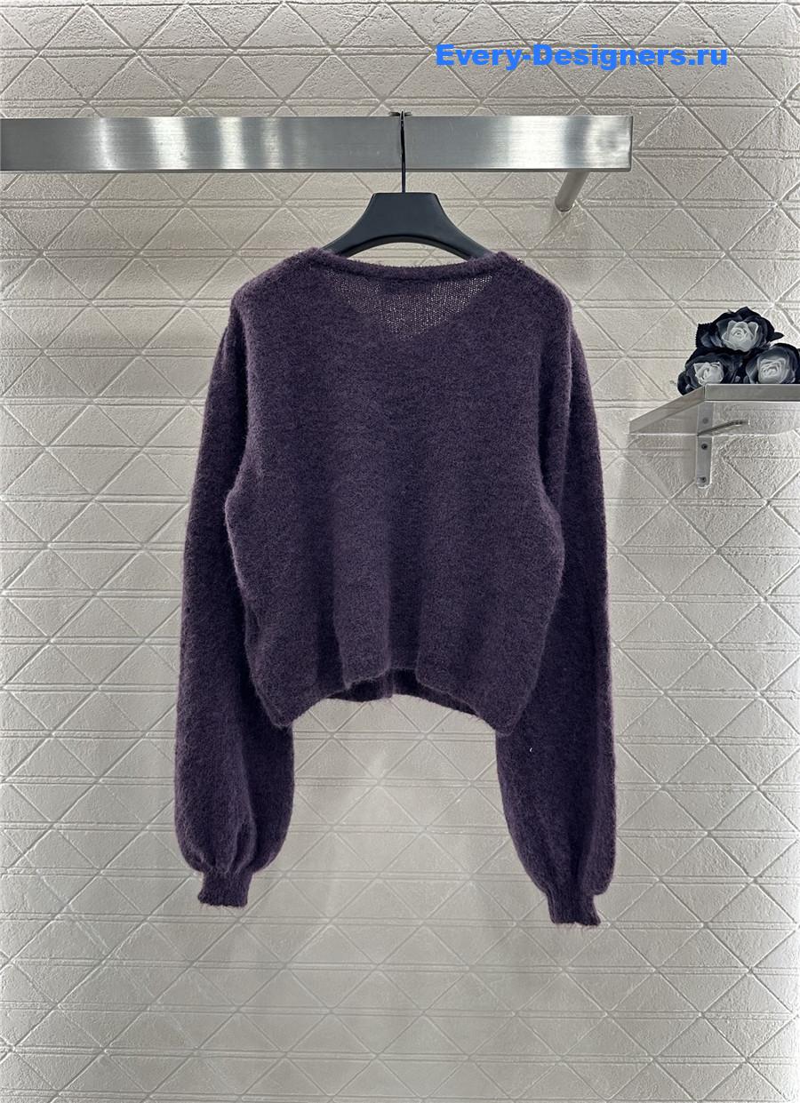 Miu Miu rhinestone purple knitted cardigan