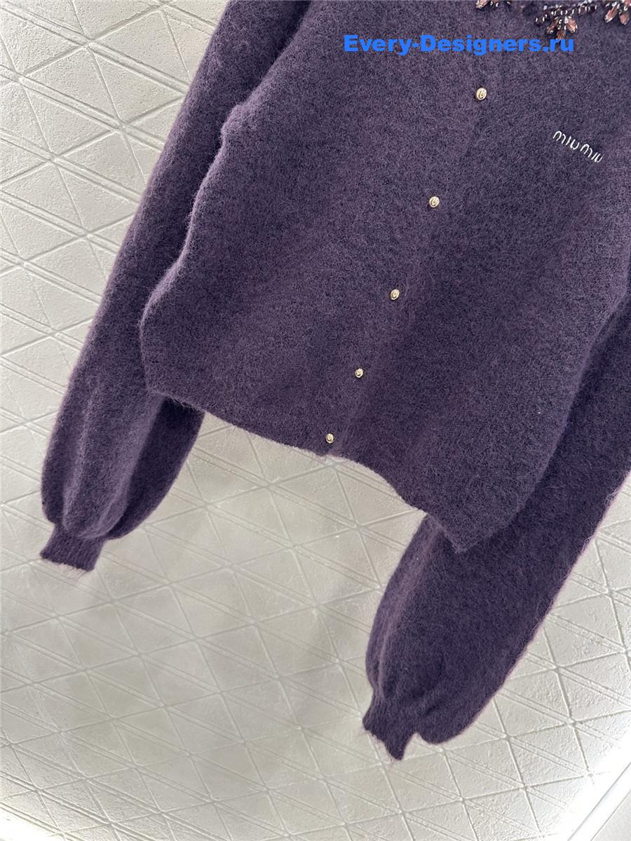Miu Miu rhinestone purple knitted cardigan