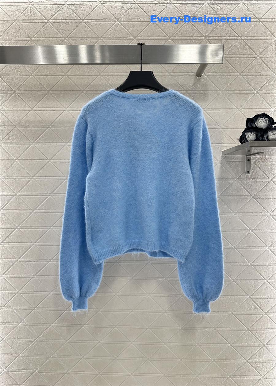 Miu Miu rhinestone blue knitted cardigan