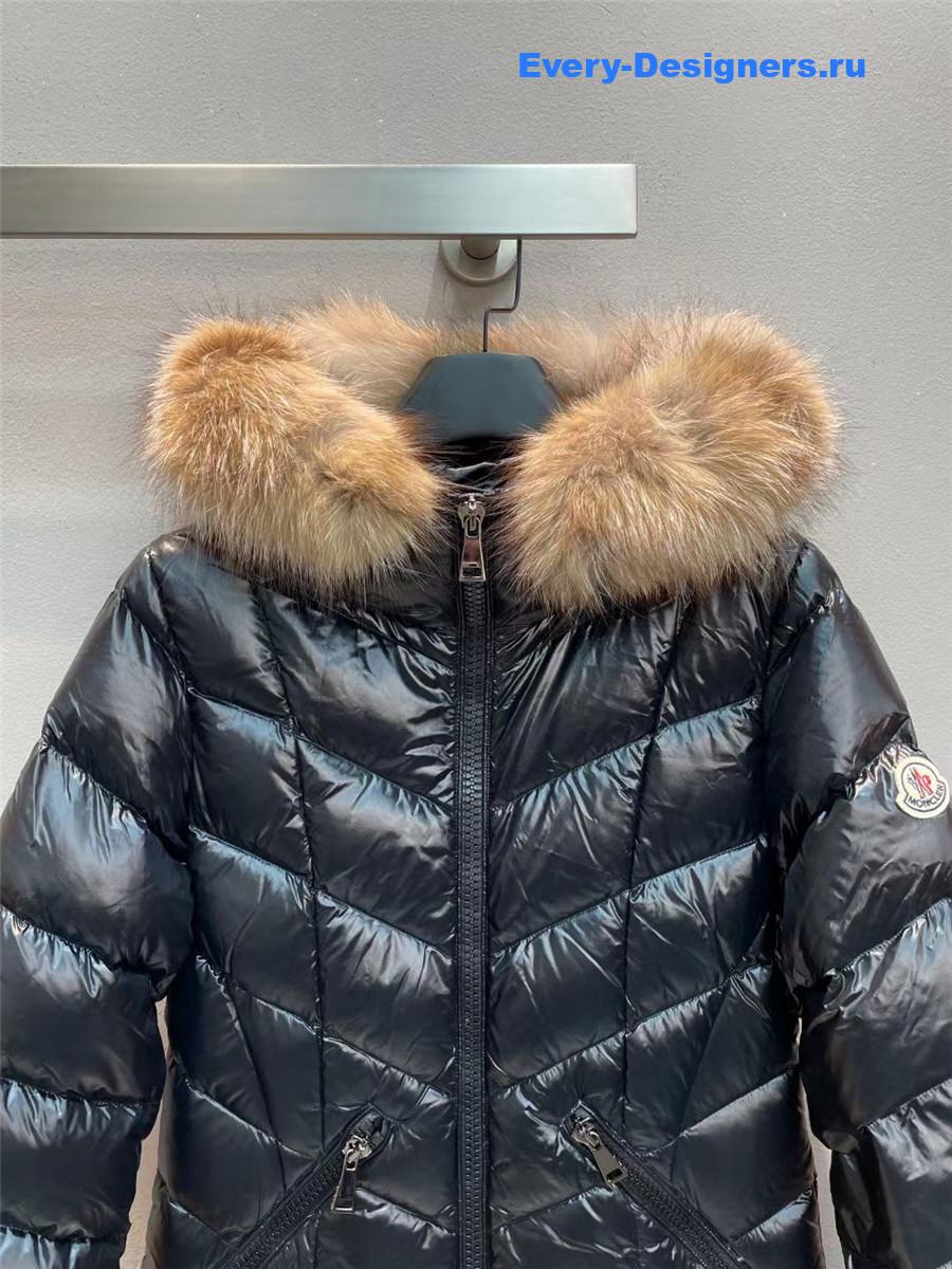 Moncler Black Bellette Fur-Trimmed Coat
