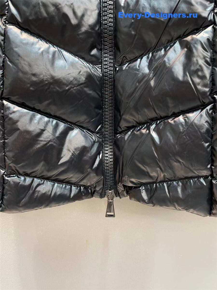 Moncler Black Bellette Fur-Trimmed Coat