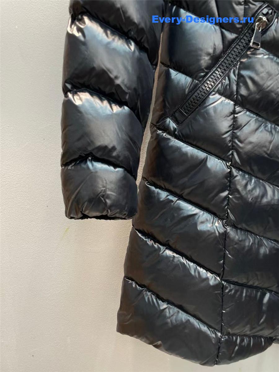 Moncler Black Bellette Fur-Trimmed Coat