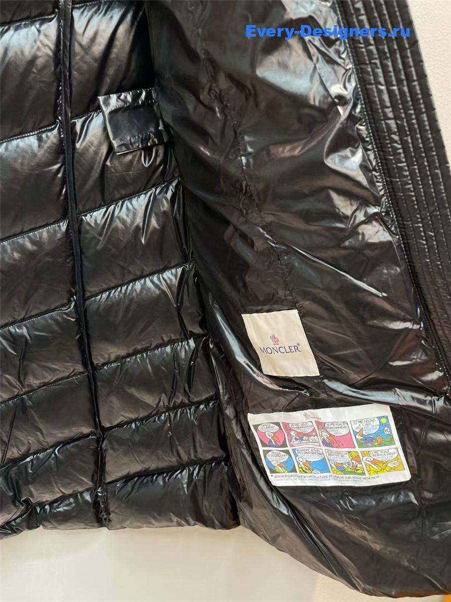 Moncler Black Bellette Fur-Trimmed Coat