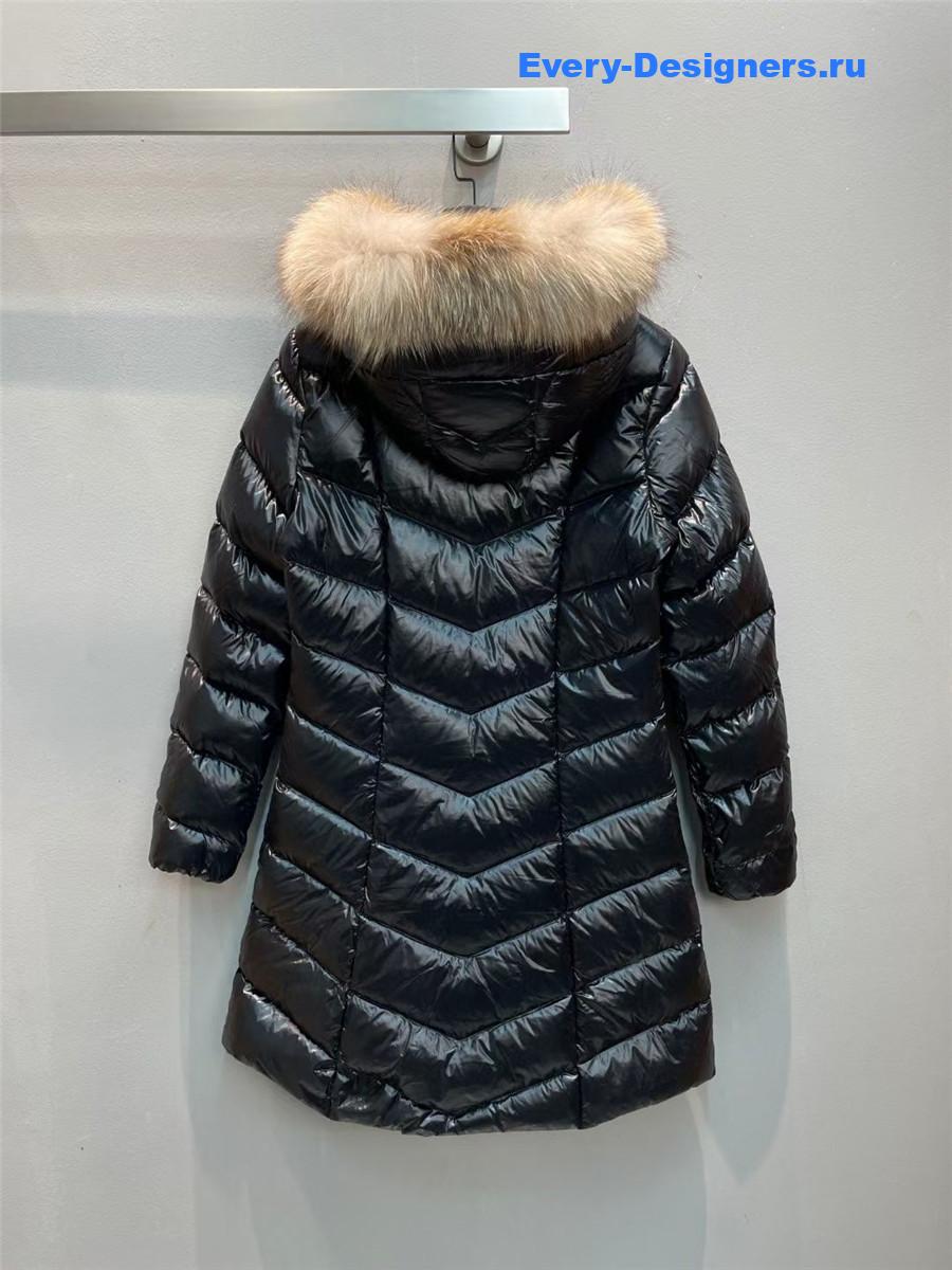 Moncler Black Bellette Fur-Trimmed Coat