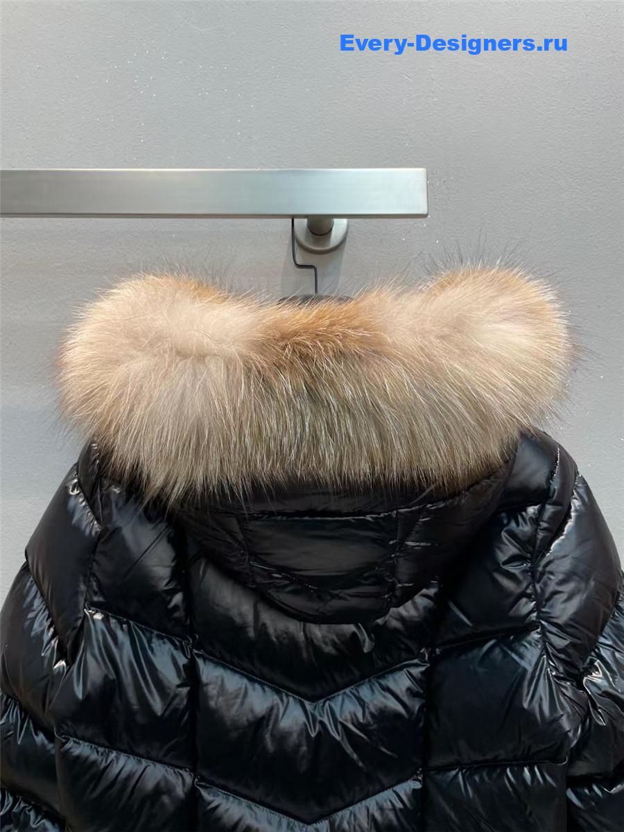 Moncler Black Bellette Fur-Trimmed Coat