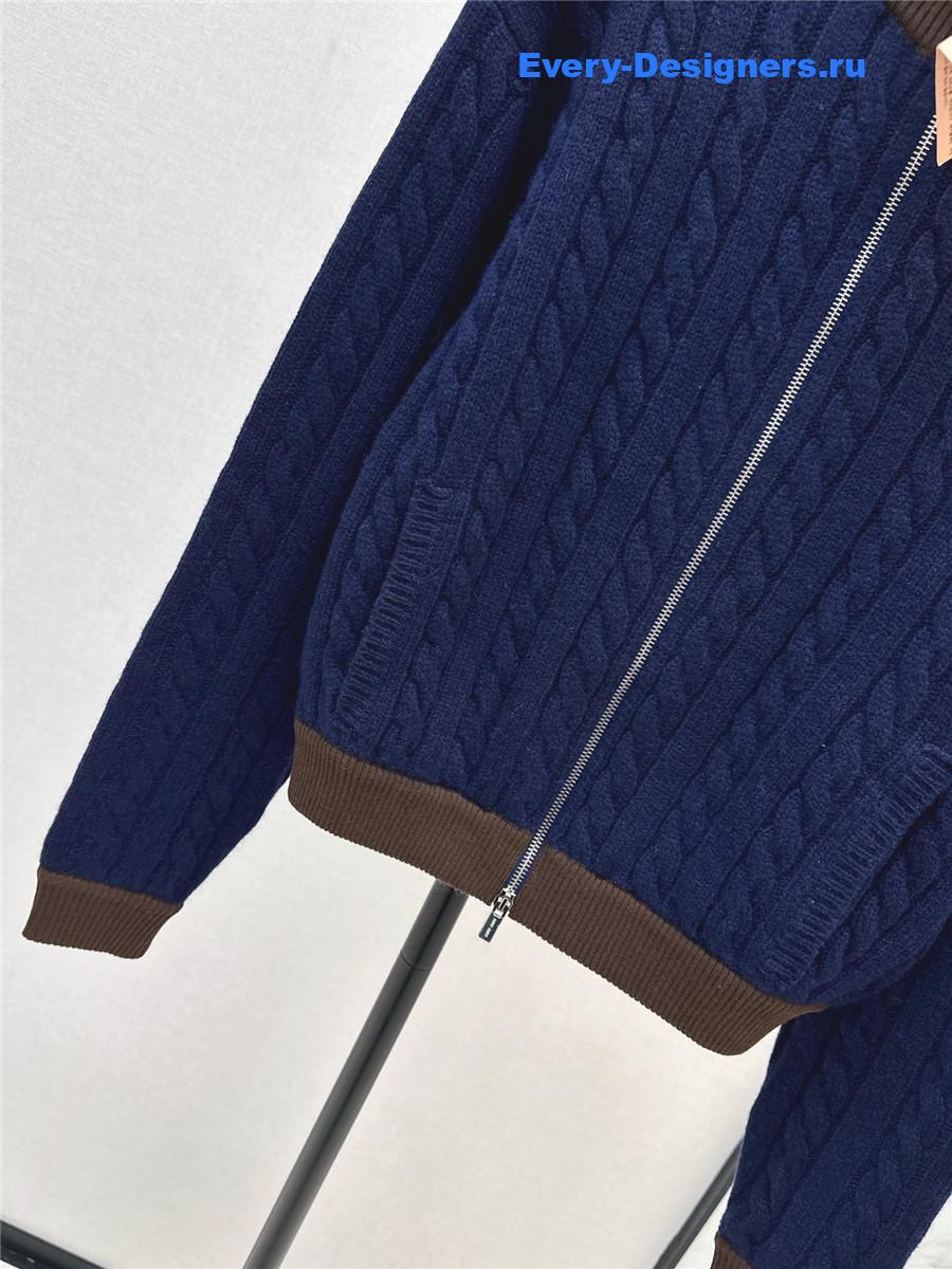 Miu Miu Navy Boucl Zip up Cardigan