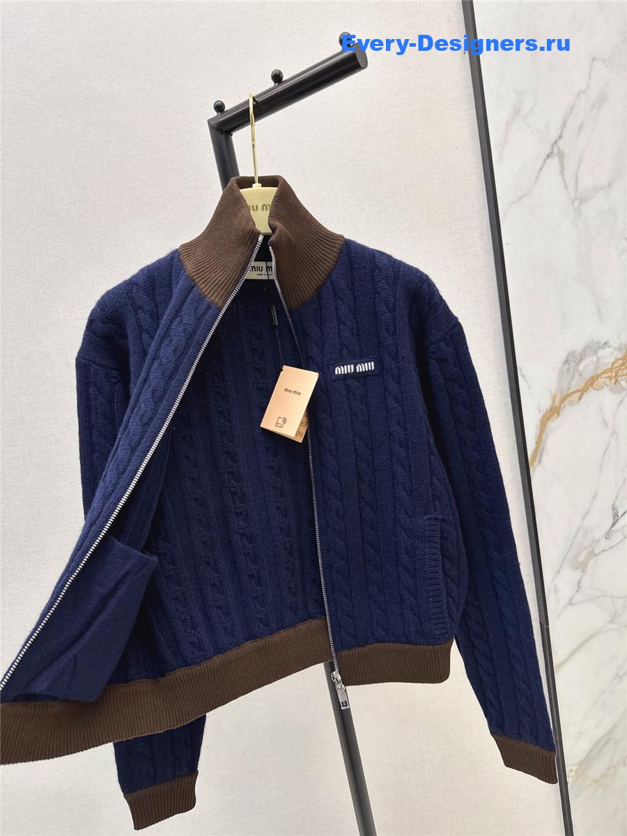 Miu Miu Navy Boucl Zip up Cardigan
