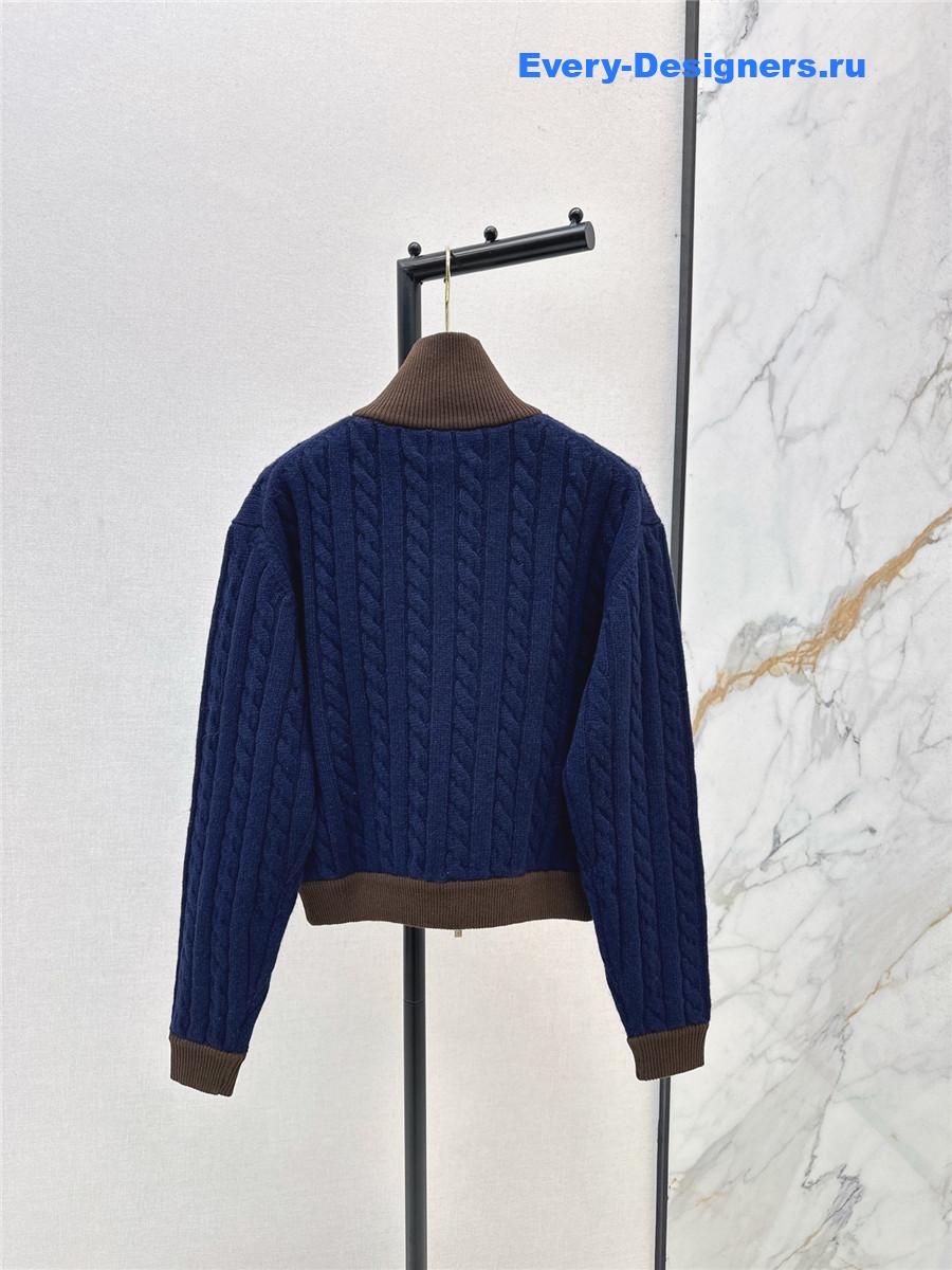 Miu Miu Navy Boucl Zip up Cardigan