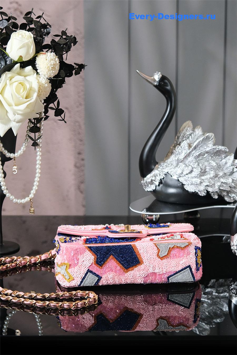 Ch**el pink satin sequin embellished flap bag