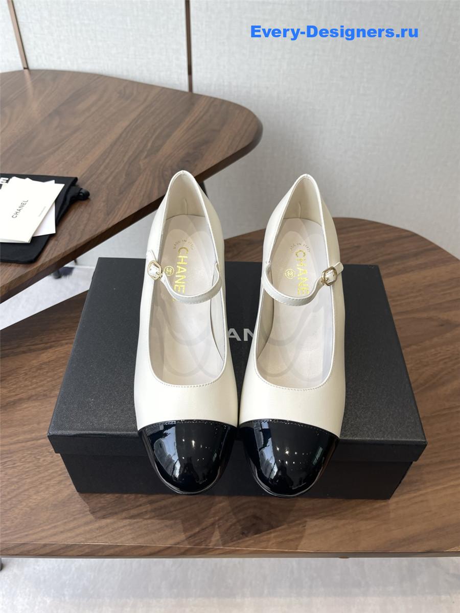 Ch**el white mary jane toe large white pearl sandal