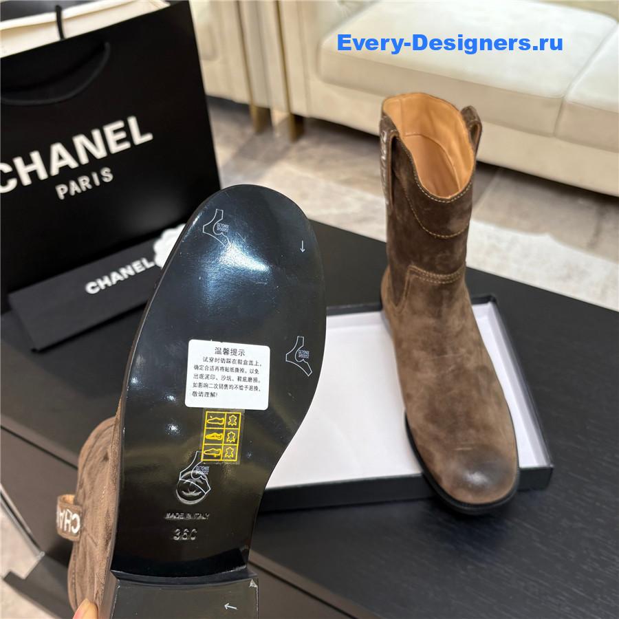 Ch**el cc brown suede block heel ankle boots