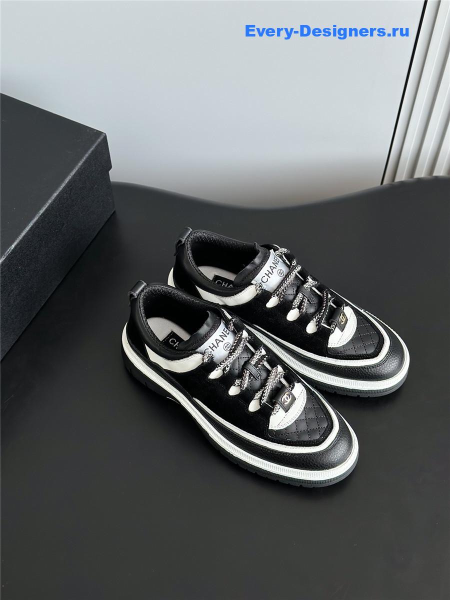 Ch**el white & black suede calfskin sneakers