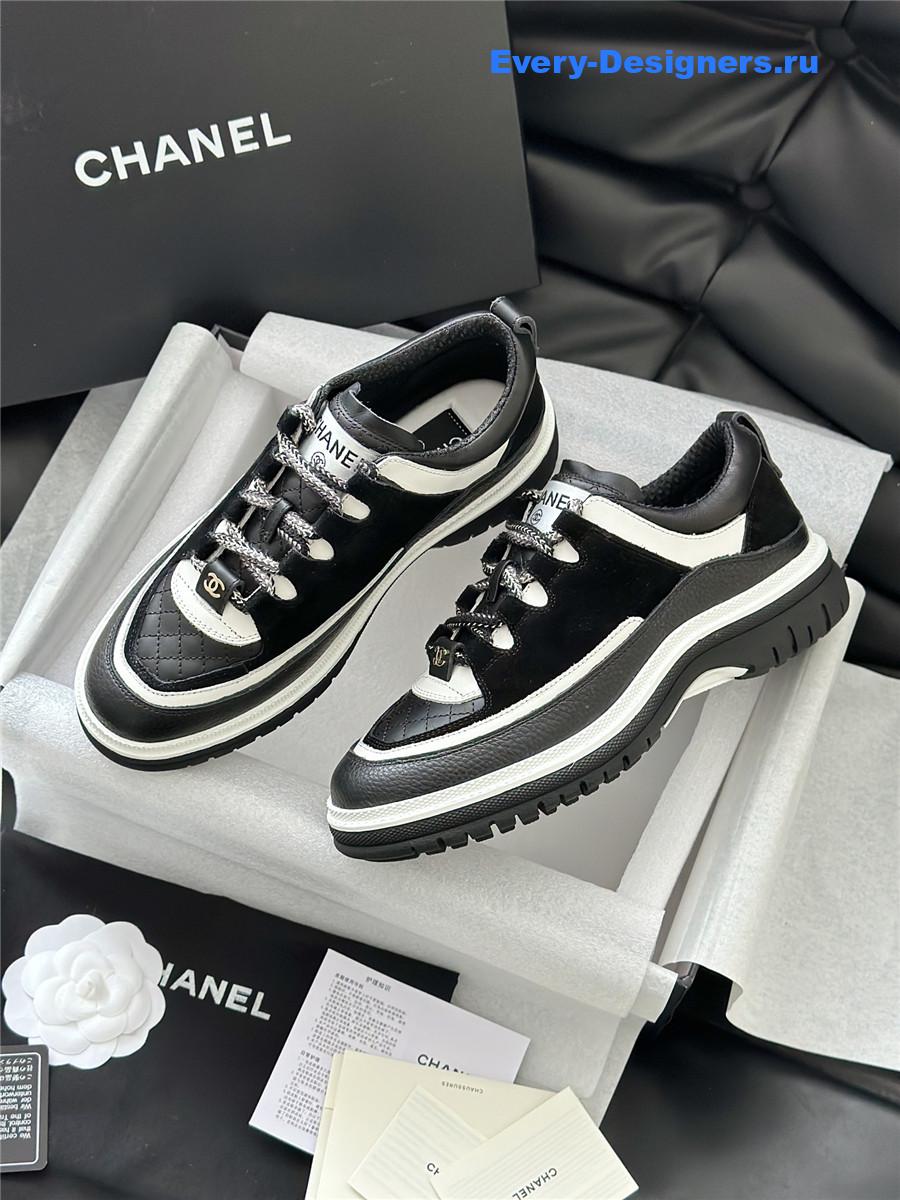 Ch**el white & black suede calfskin sneakers