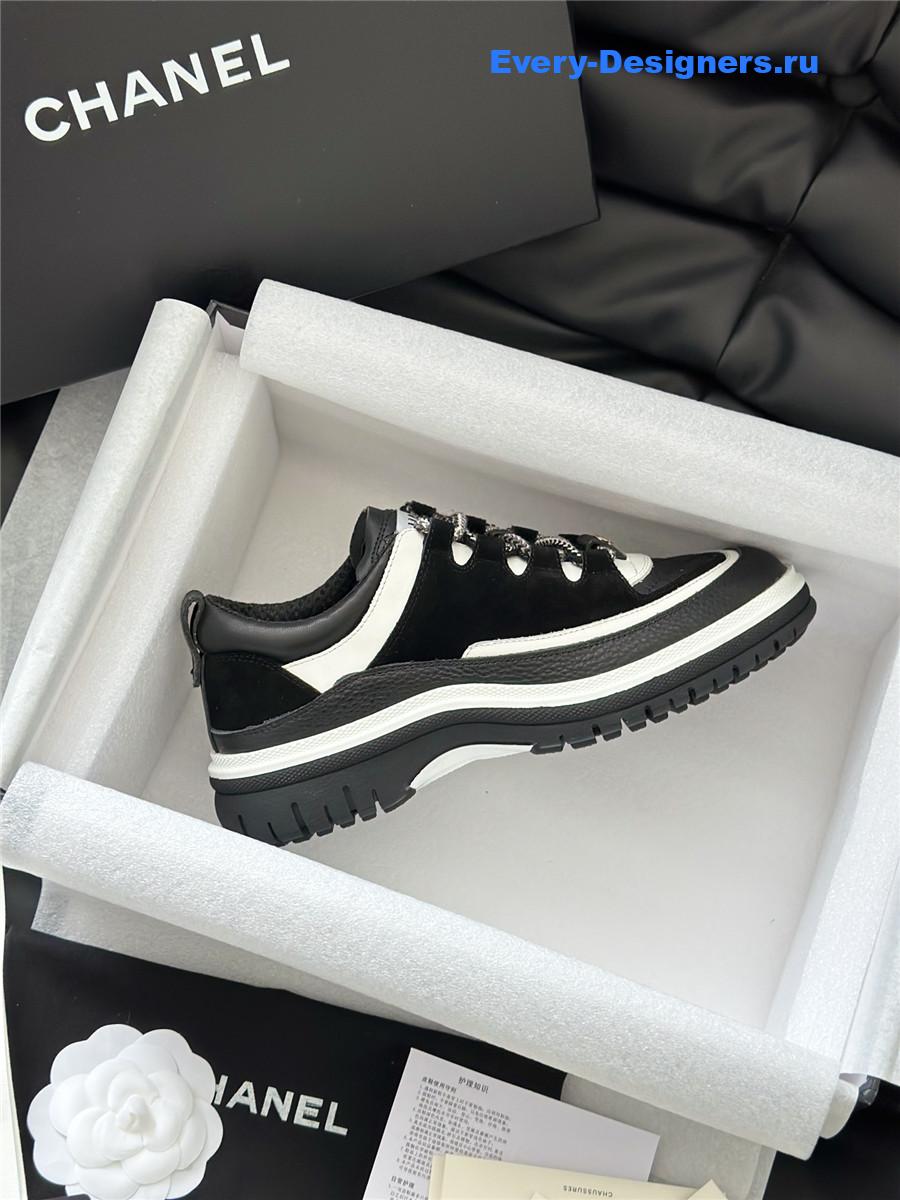 Ch**el white & black suede calfskin sneakers